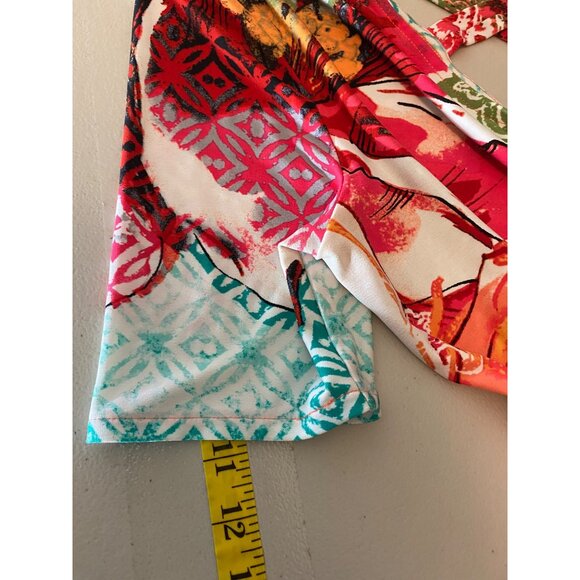 Chicos Multicolor Petite A-Line Dress Short Sleeve Stretchy V-Neck Cutout Medium - Picture 11 of 11